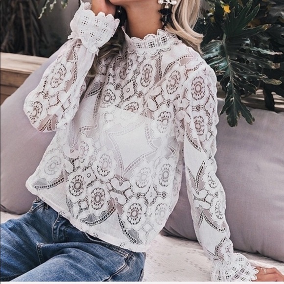 🎄ONLY 1 LEFT🎄 White Lace Boho Blouse - Picture 2 of 5